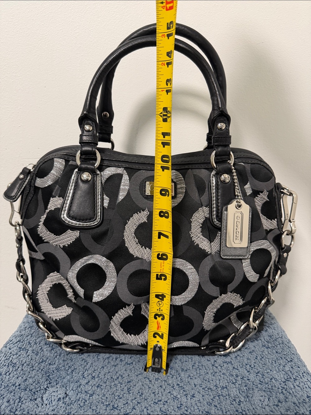 Coach Black & Silver Signature Circle Satchel with Chain-Detail Strap vintage - Picture 5 of 16